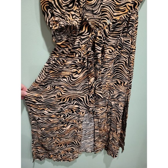 New L Space Avalon Button Up Maxi Dress Belted Long Sleeve Tiger Stripe Sz L - Picture 5 of 8